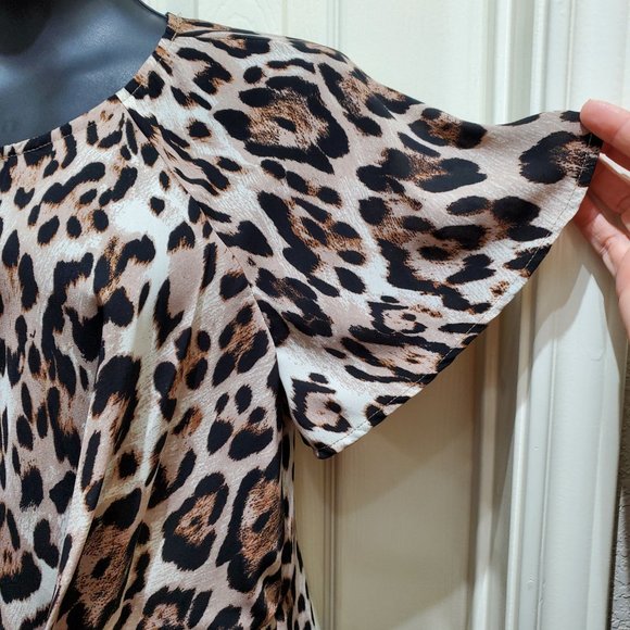 JUNE & HUDSON Leopard Print Silky Butterfly Sleeve Blouse, Small - Picture 7 of 11